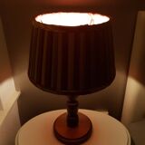 Vintage wooden table lamp with pleated fabric lampshade 1970