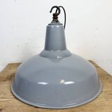 Industrial British Grey Enamel Factory Pendant Lamp, 1960s