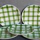 Five dessert plates Orchis-Moulin des Loups vintage checkered décor