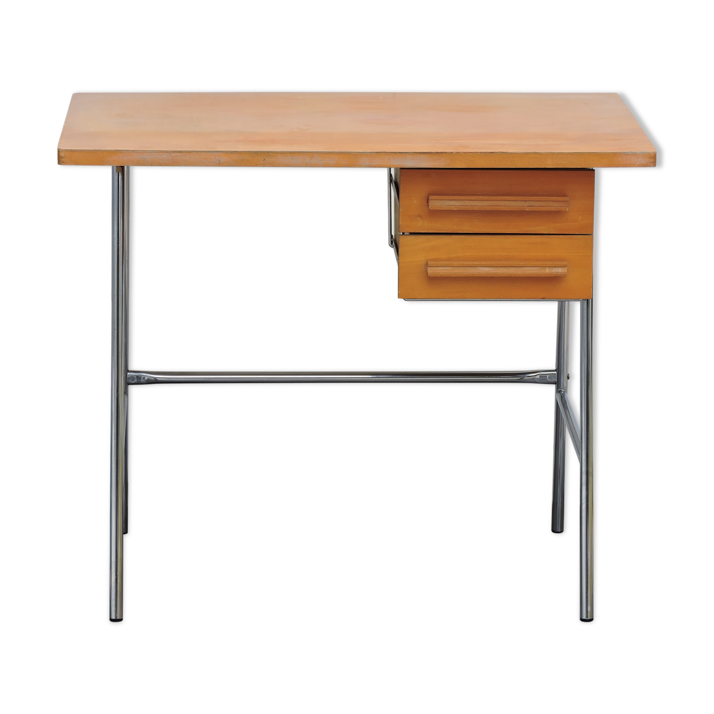 Bureau vintage en bois et tube chromé
