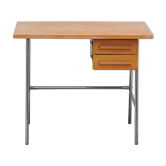 Bureau vintage en bois et tube chromé