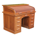 Bureau américain à rideaux 8 tiroirs 2 tablettes chêne Année 50 vintage