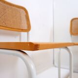 Set of 4 Italian rattan and white metal chairs