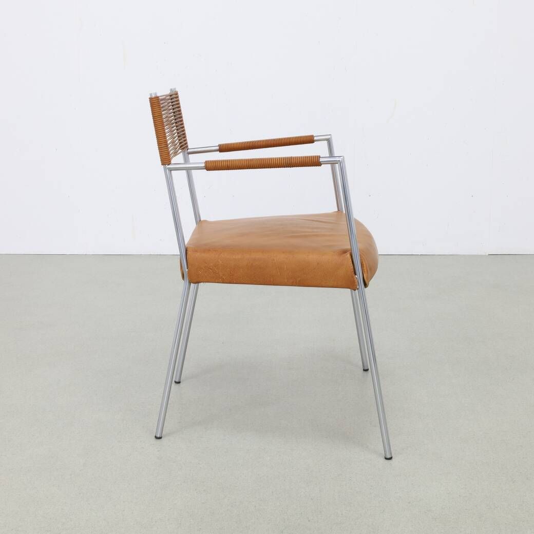 2x Arm Chair in Leather and Stainless steel by Gerard van den Berg, 1990s