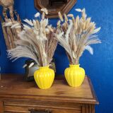 Paire de vase en émail jaune citron