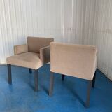 Set of custom-made lounge kitchen armchairs in camel brushed velvet