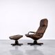 Vintage Mid-Century Danish Modern Leather Adjustable Easy Chair and Ottoman
