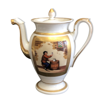 Cafetière en porcelaine de Paris deux registres fumeur et buveur vers 1830