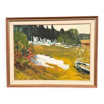 Huile sur panneau originale suédoise - "Paysage" par H. Wagnstedt - Signée - Vintage et encadrée - 77 x 60 cm (30,3 x 23,6 po)
