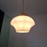 Art deco suspension opaline white and brass