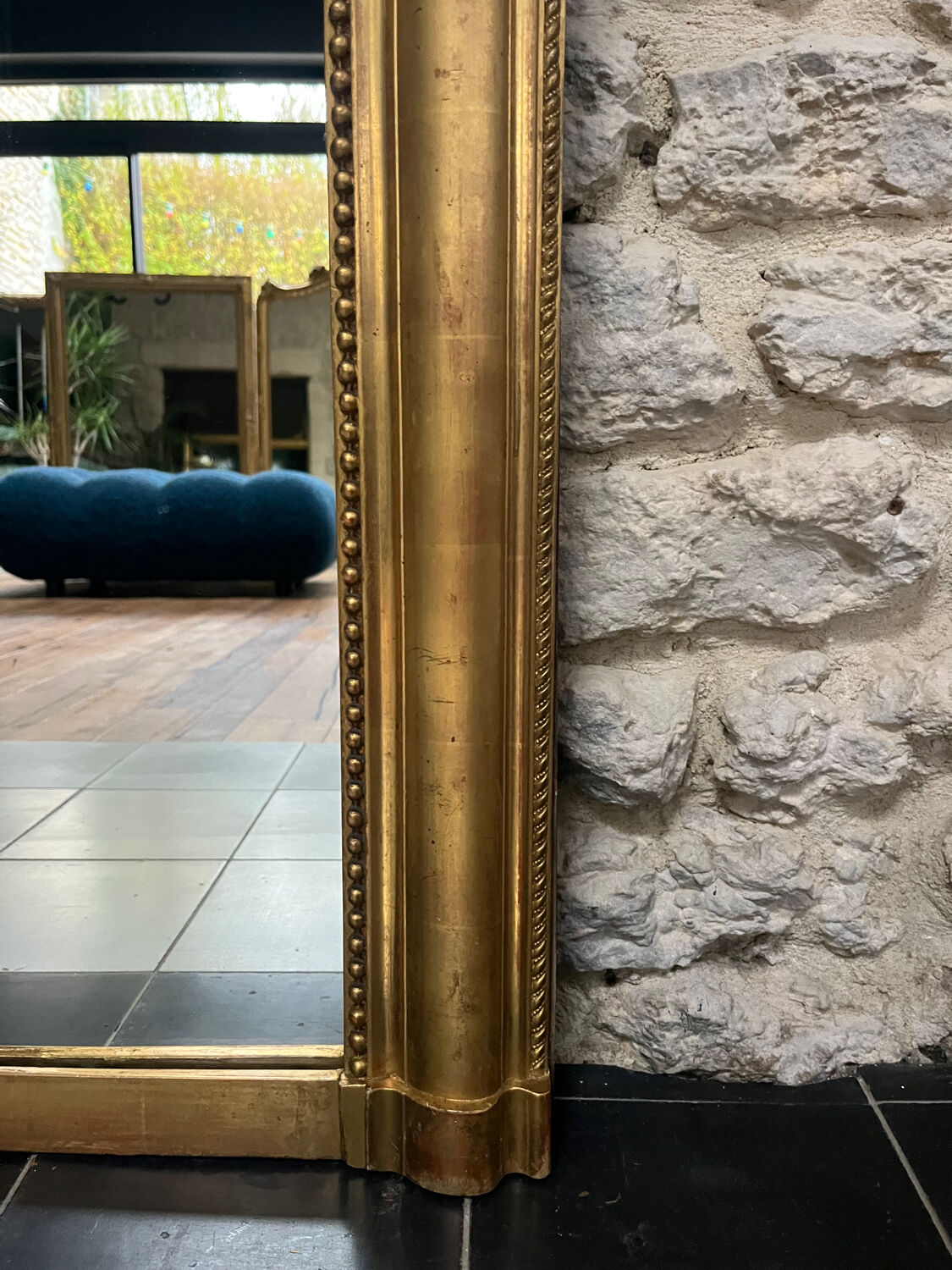 Antique mirror 150/116.5cm Louis-Philippe with pearl gold leaf.