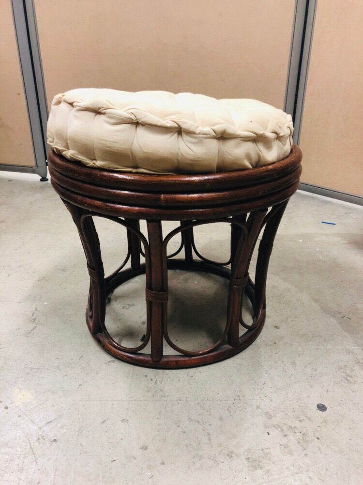 Pouf stool in rattan and bamboo vintage