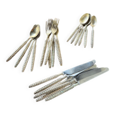 Set of silver-plated graphic cutlery for 6 people.