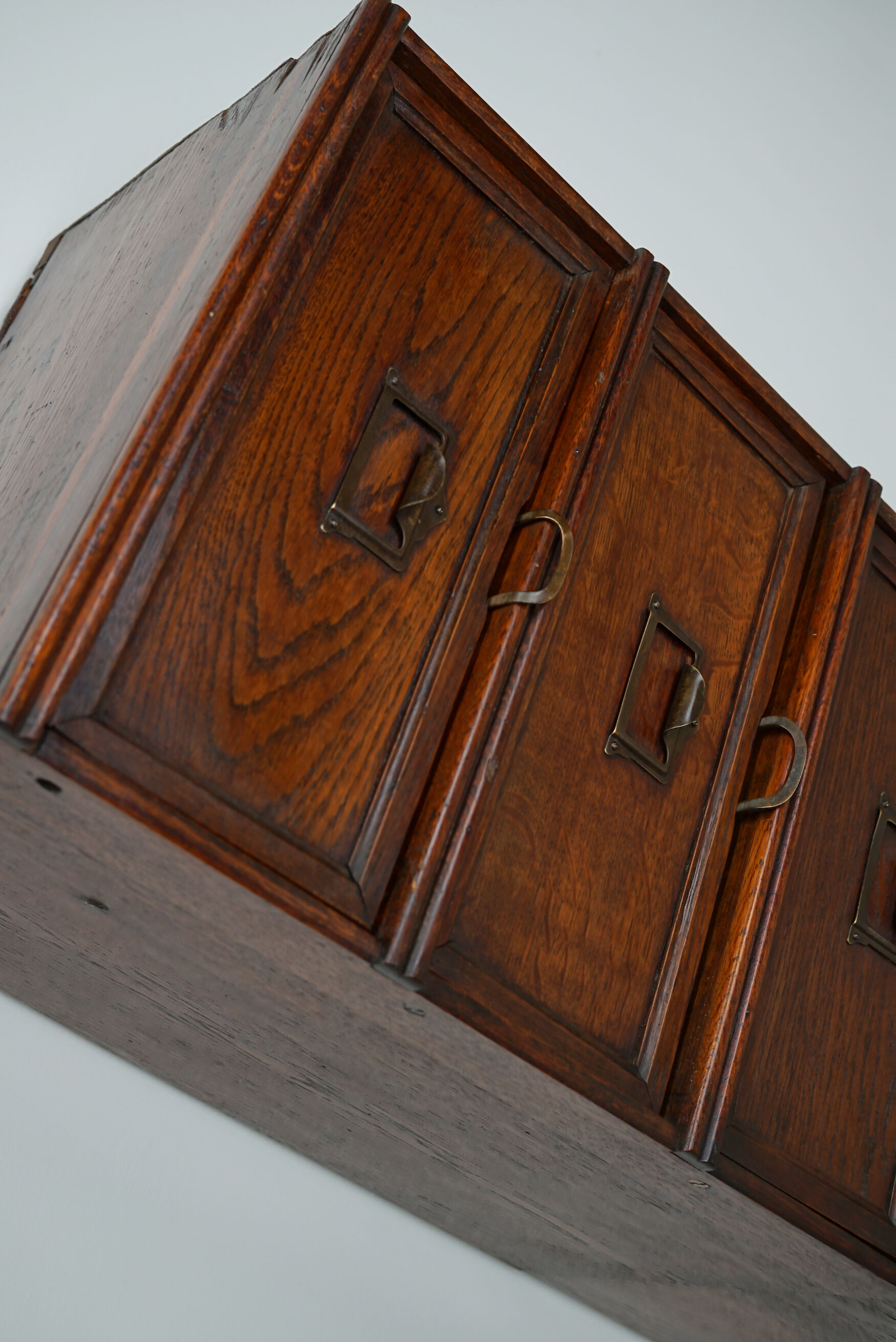Belgian oak apothecary / filing cabinet folding doors, 1920/30s