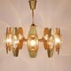 Oscar Torlasco brass chandelier of 25 inches with optical prism lenses, Italy, 1970s.