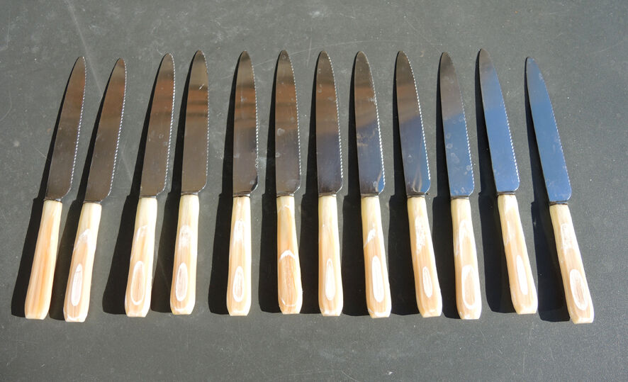 12 Ancient Table Knives Manché Imitation Ivory