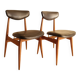 Pair of modernist Scandinavian chairs in teak and black faux leather.