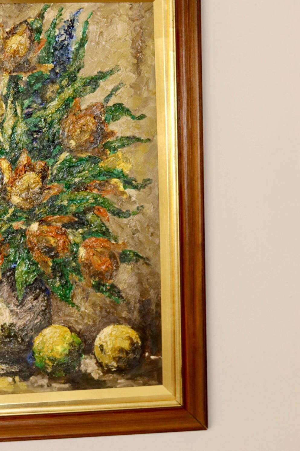 Oil painting on Swedish canvas from the mid-century "Floral Still Life" by Lars DraabyeK -- Vintage and framed.