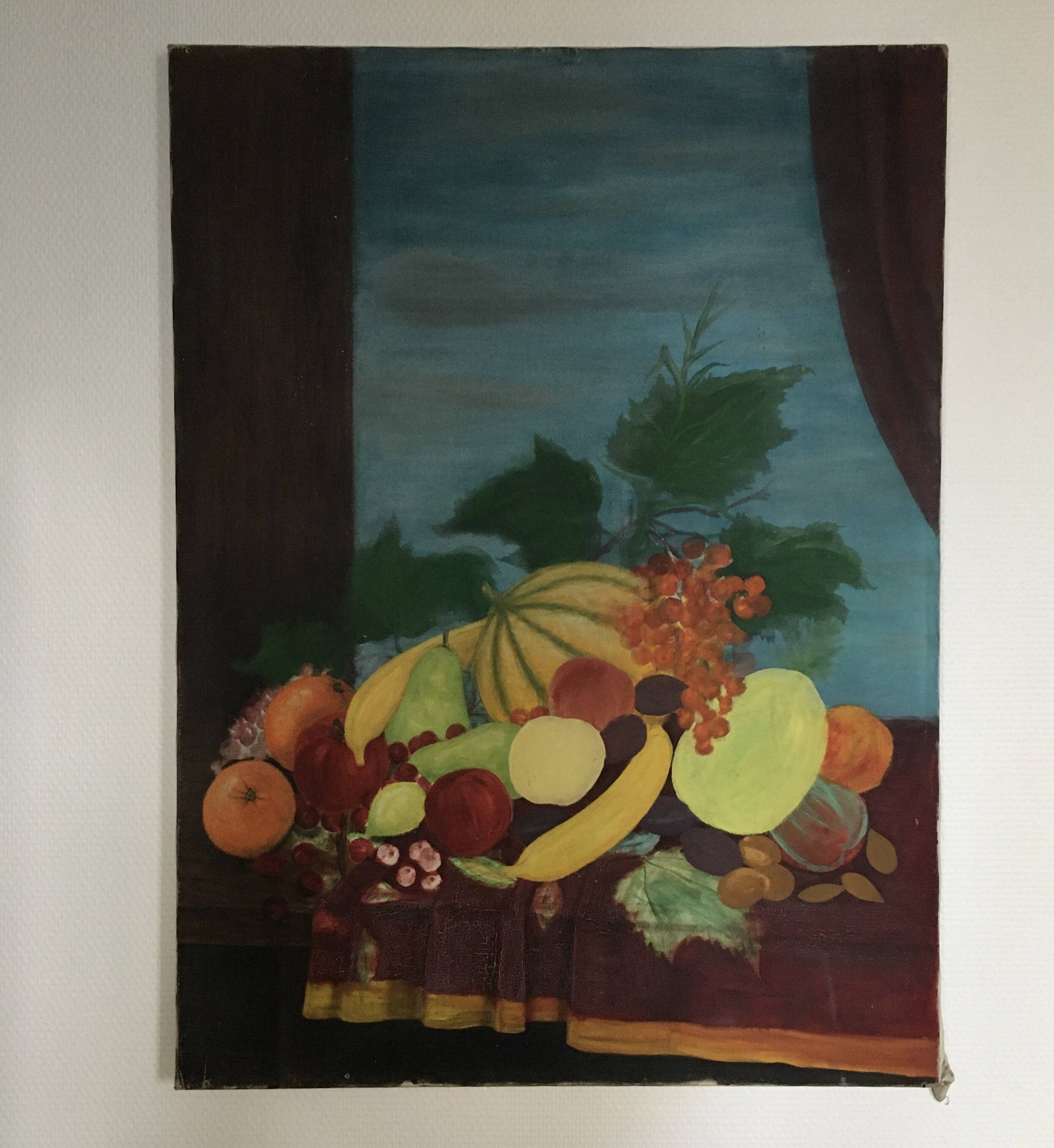 Large unfinished still life painting