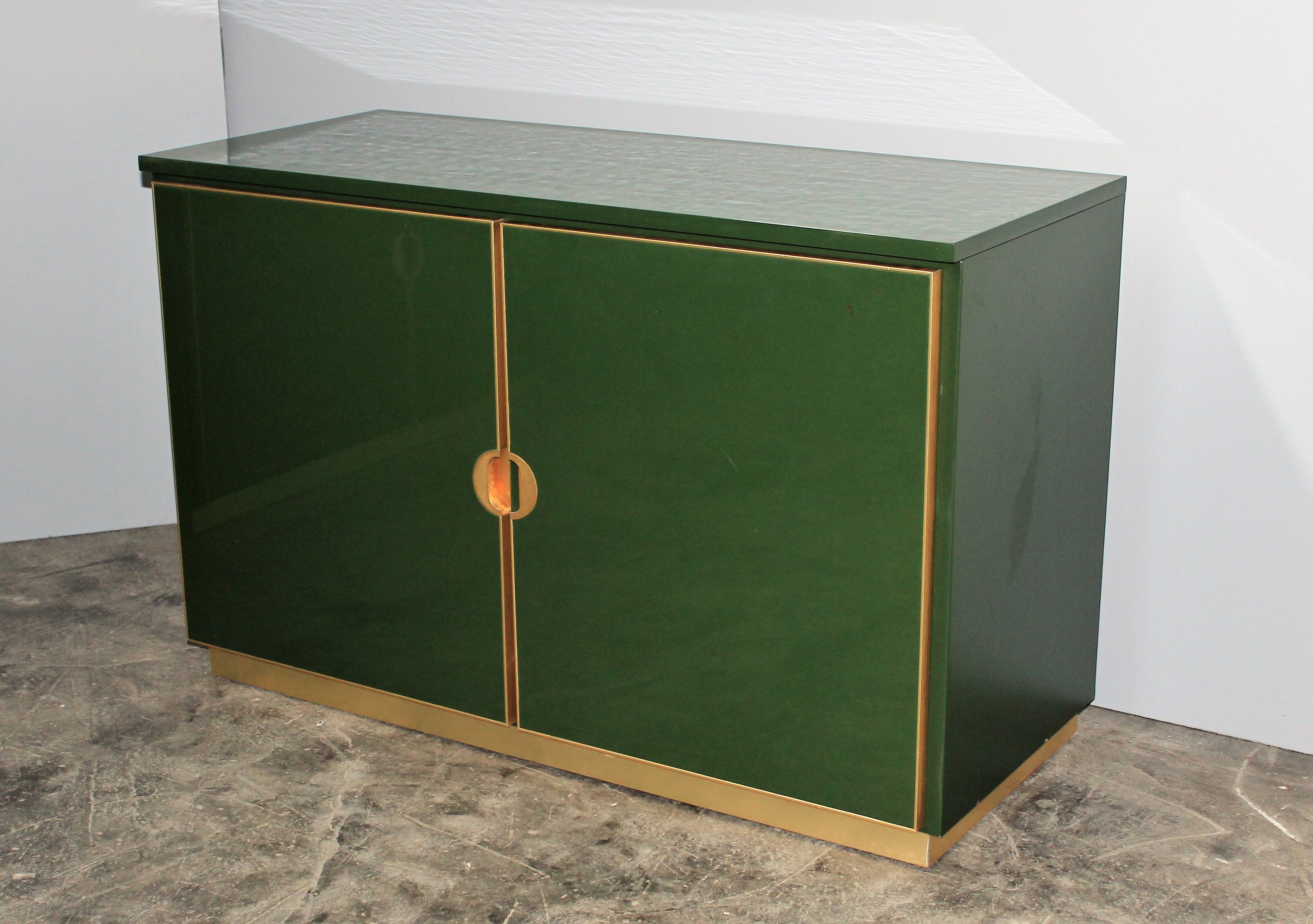 Italian emerald green and brass cabinet ,1970