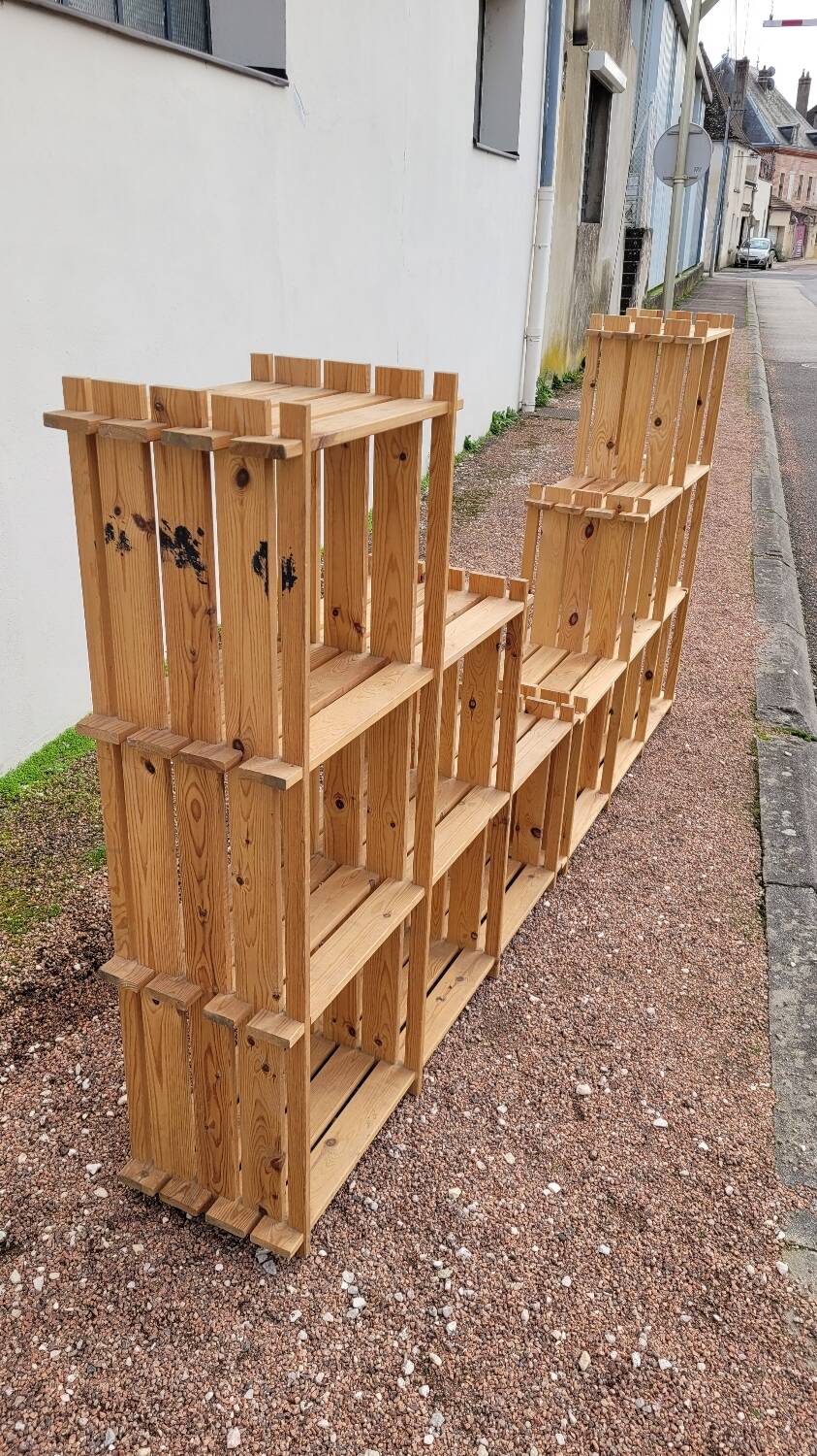 Pair of vintage pine "staircase" bookcase shelves - 1970s