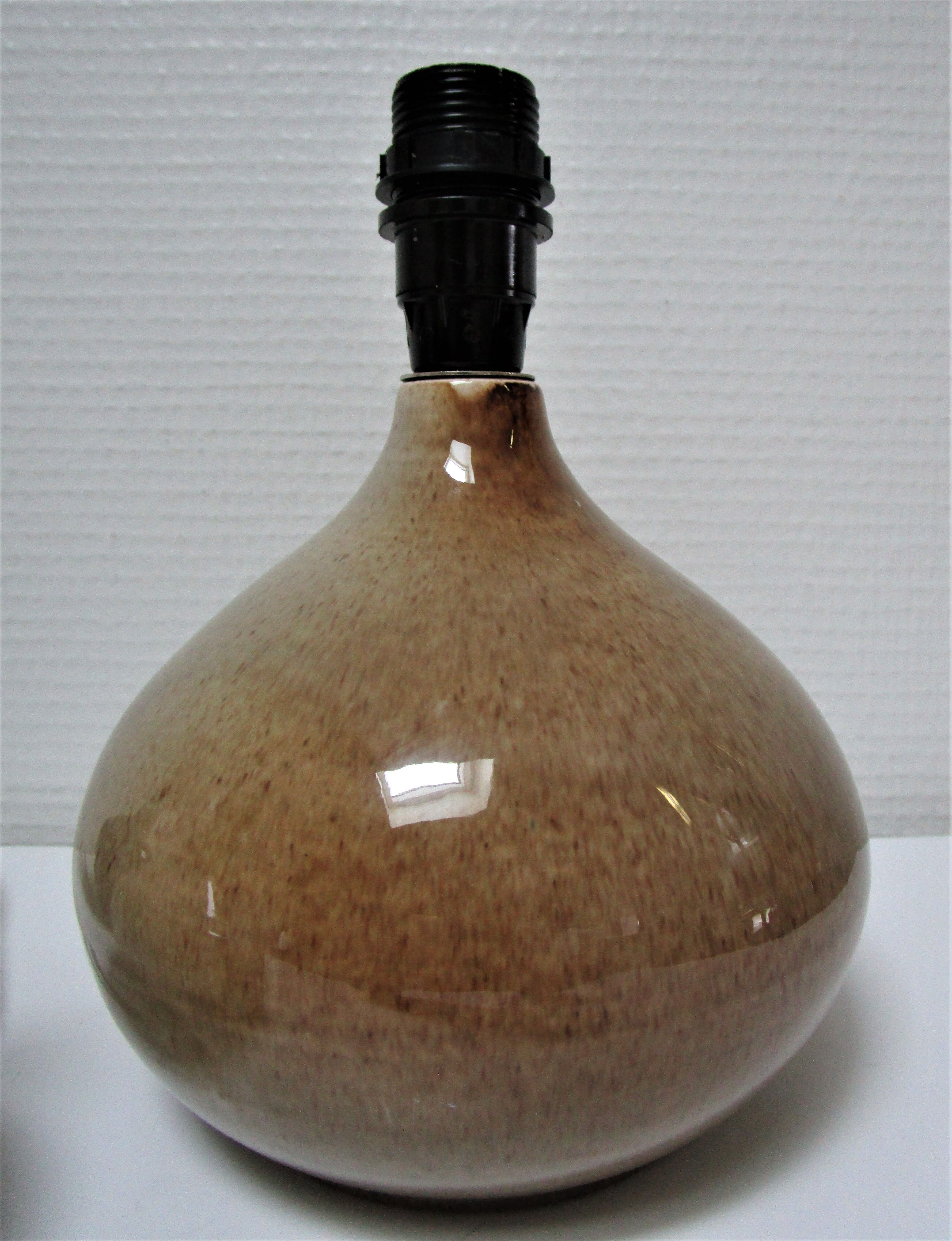 Three vintage ceramic lamps in blue, white and suede