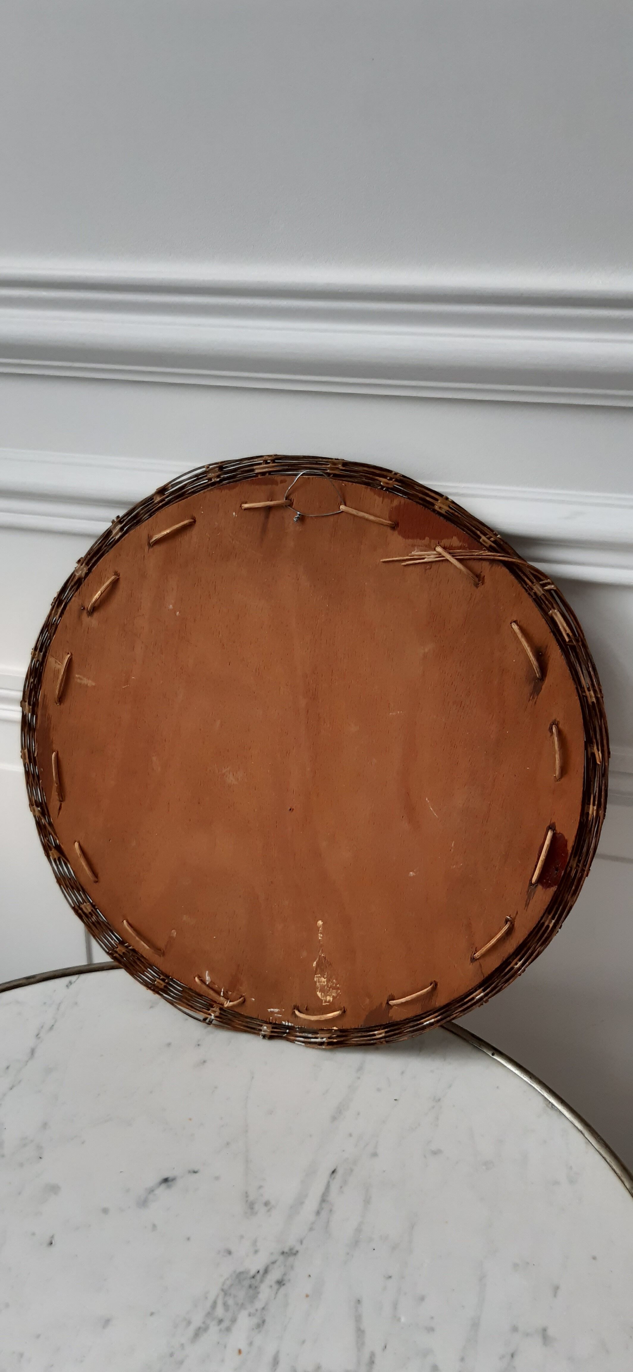 Vintage rattan mirror 70s 36cm