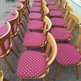 Set of 20 vintage wooden bistro chairs with cushions, year 7