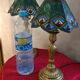 Paire lampe bronze ancienne abat jour verre 44x21 vitrail style tiffany