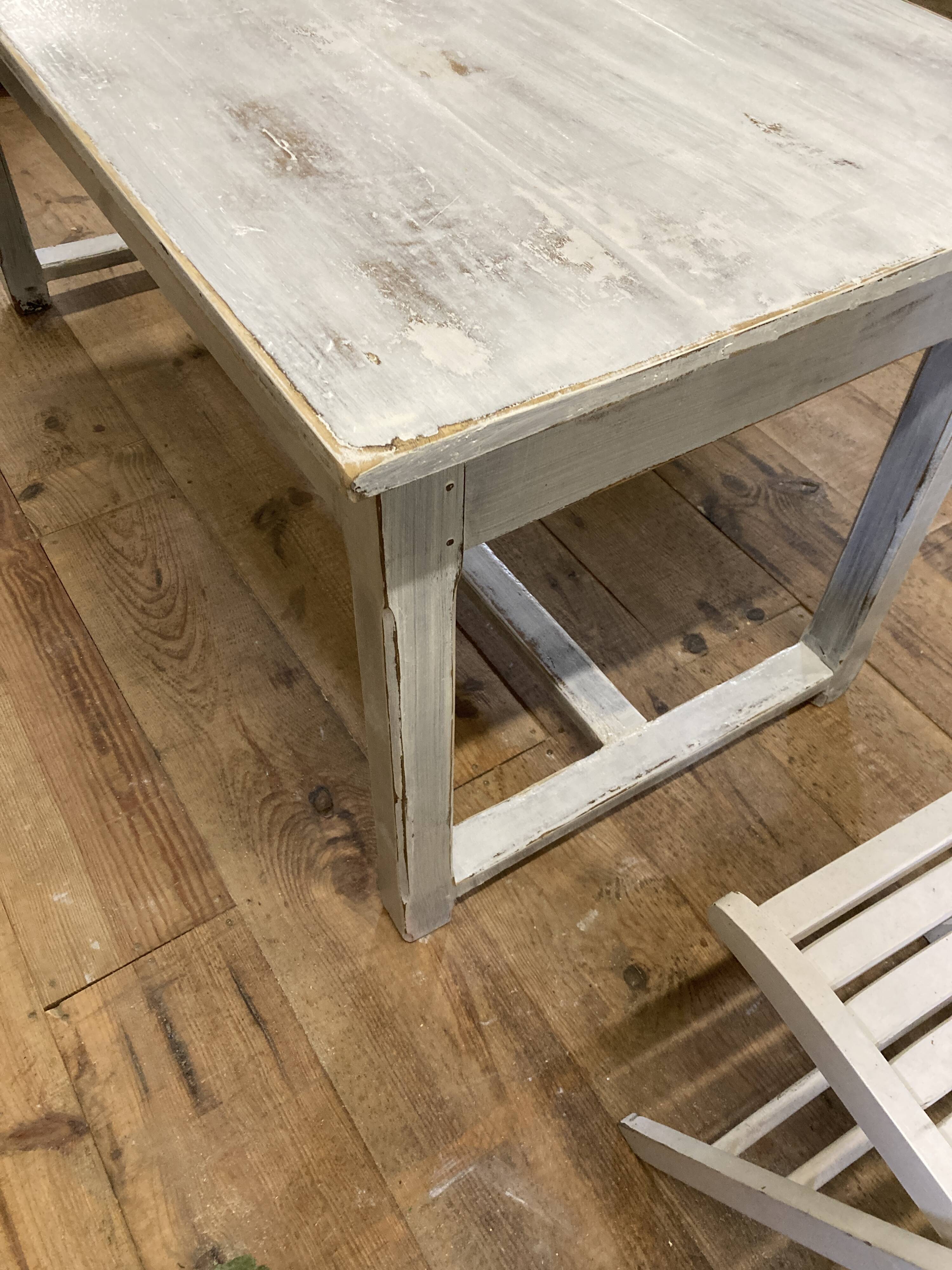 Farmhouse table 6 people white patinated in rectangular solid oak