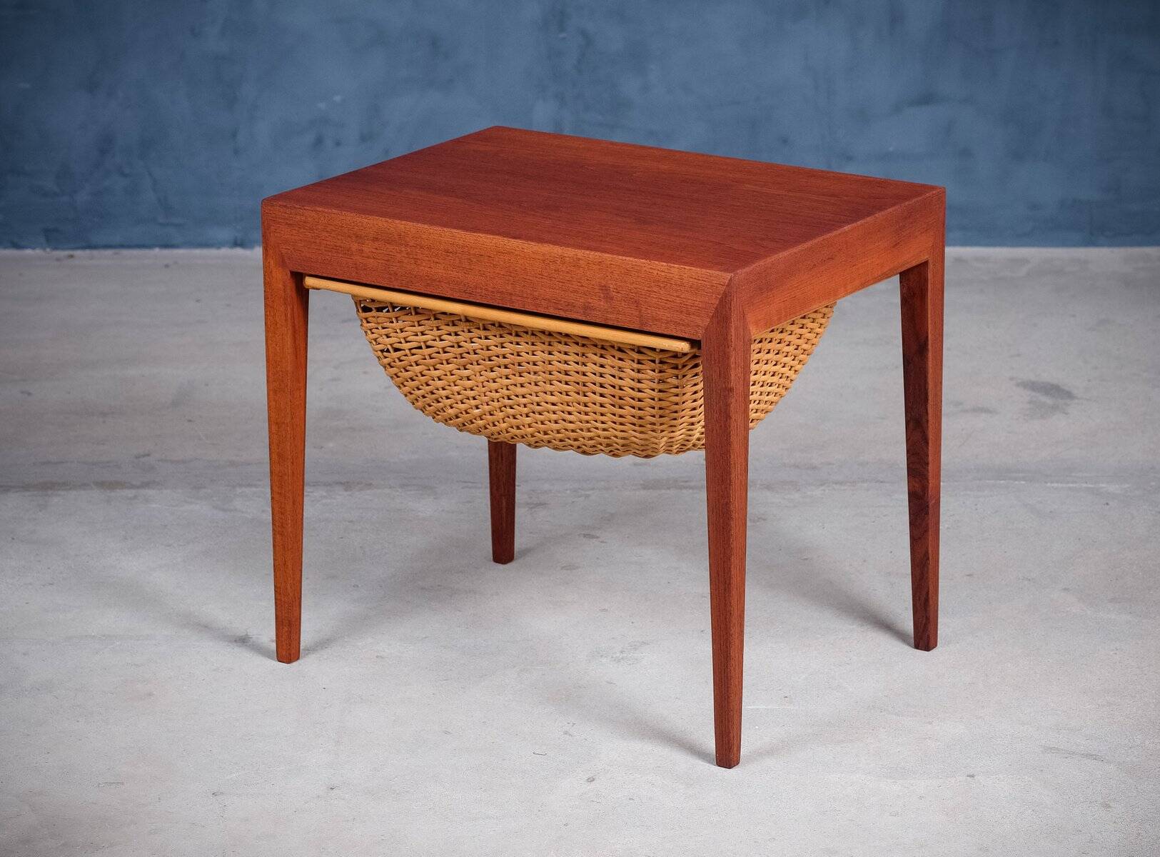 Mid-Century Teak Nightstand or Sewing Table by Severin Hansen for Haslev Møbelsnedkeri, Denmark, 1950s