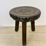 Hand carved solid oak brutalist stool , 1970s