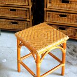 Tabouret rotin et osier, chevet vintage année 70