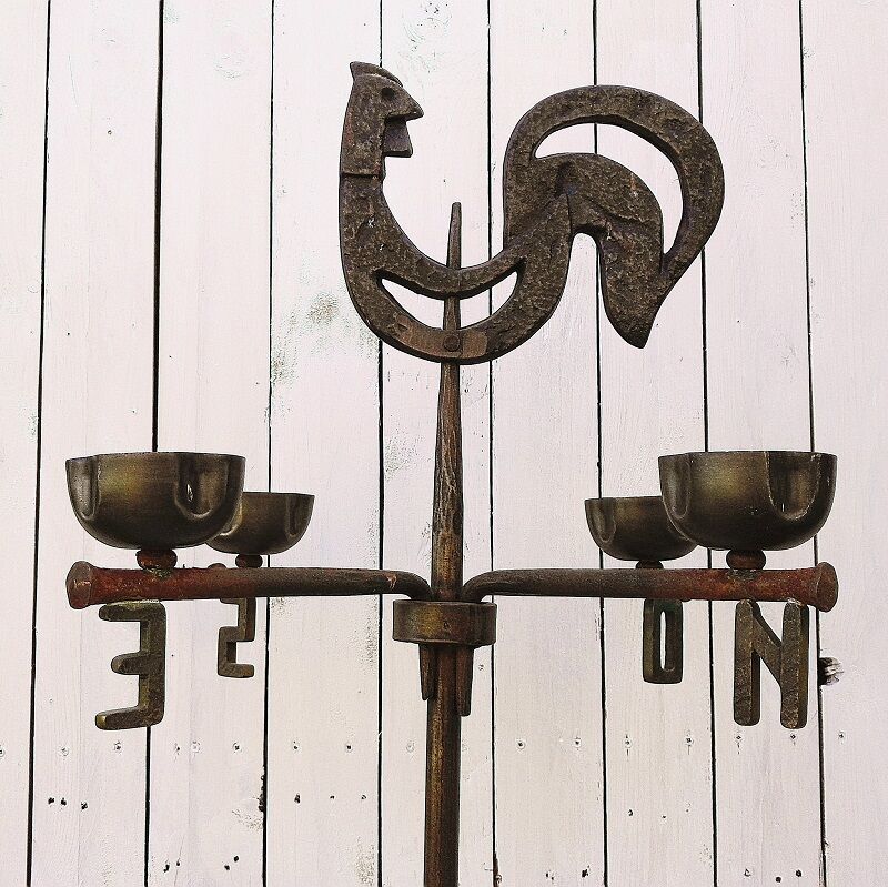 Wrought iron lamp, weather vane, Marolles workshop, Jean Touret