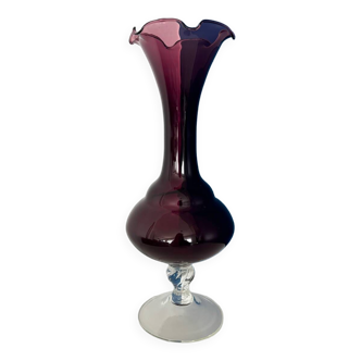large vintage tulip neck purple glass vase / floral glass decoration / Italian style glass vase
