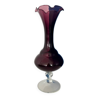 grand vase verre violet col tulipe vintage / decoration floral verre / vase verre style italien