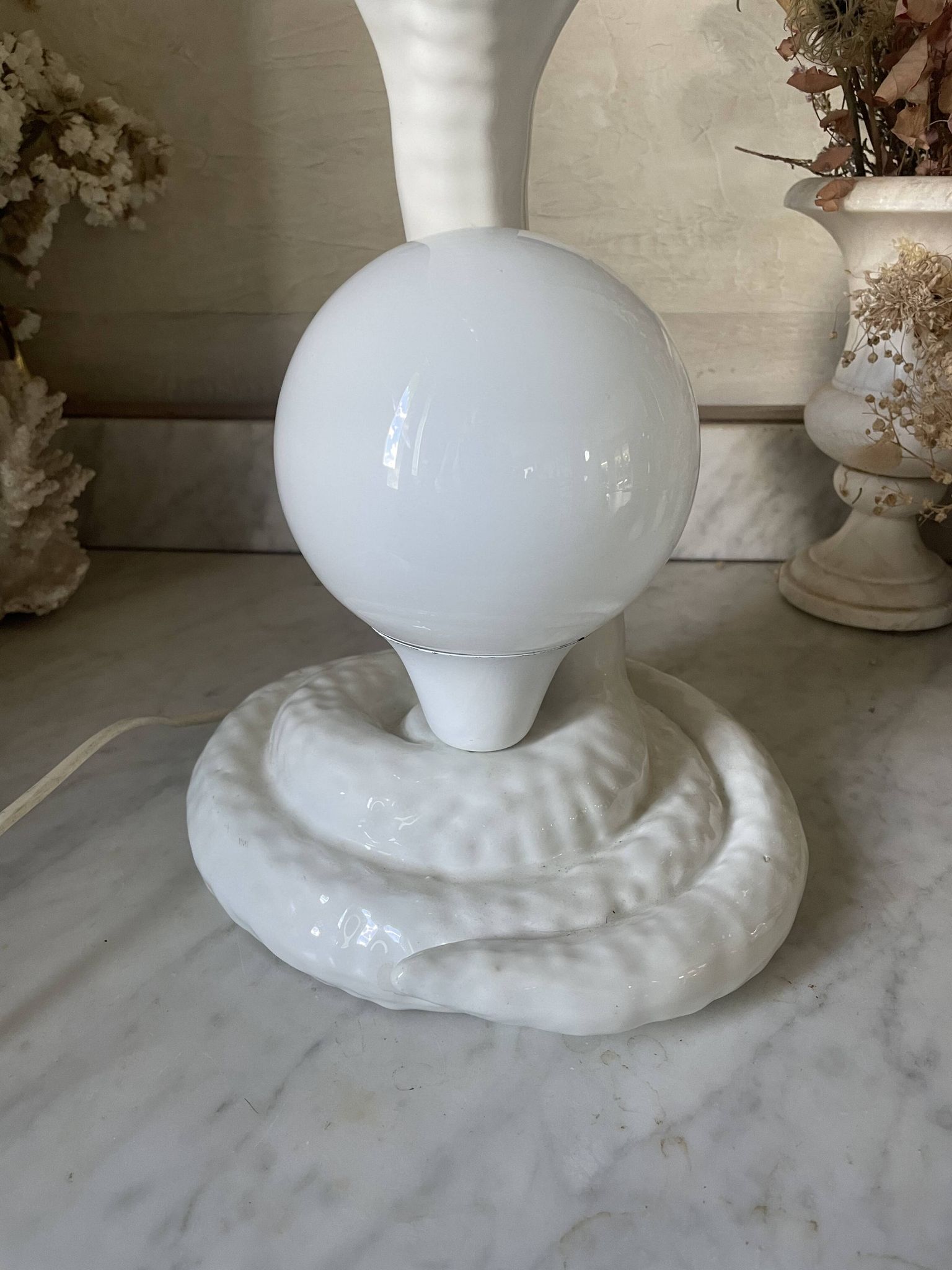 Lampe cobra vintage céramique et opaline