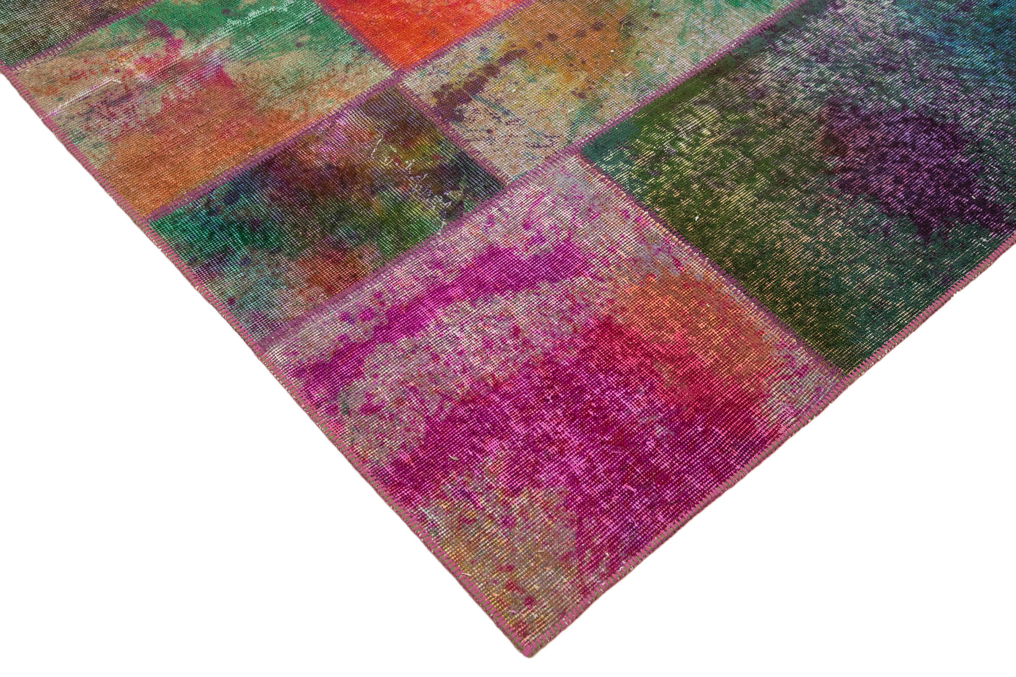 Handmade anatolian overdyed 198 cm x 302 cm multicolor patchwork carpet