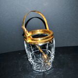 Vintage gold cut crystal ice bucket - ice cube pot + tongs CRISTAL AG