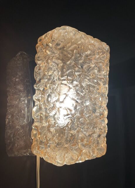 Two Limburg wall lamps in amber glass, circa 1960