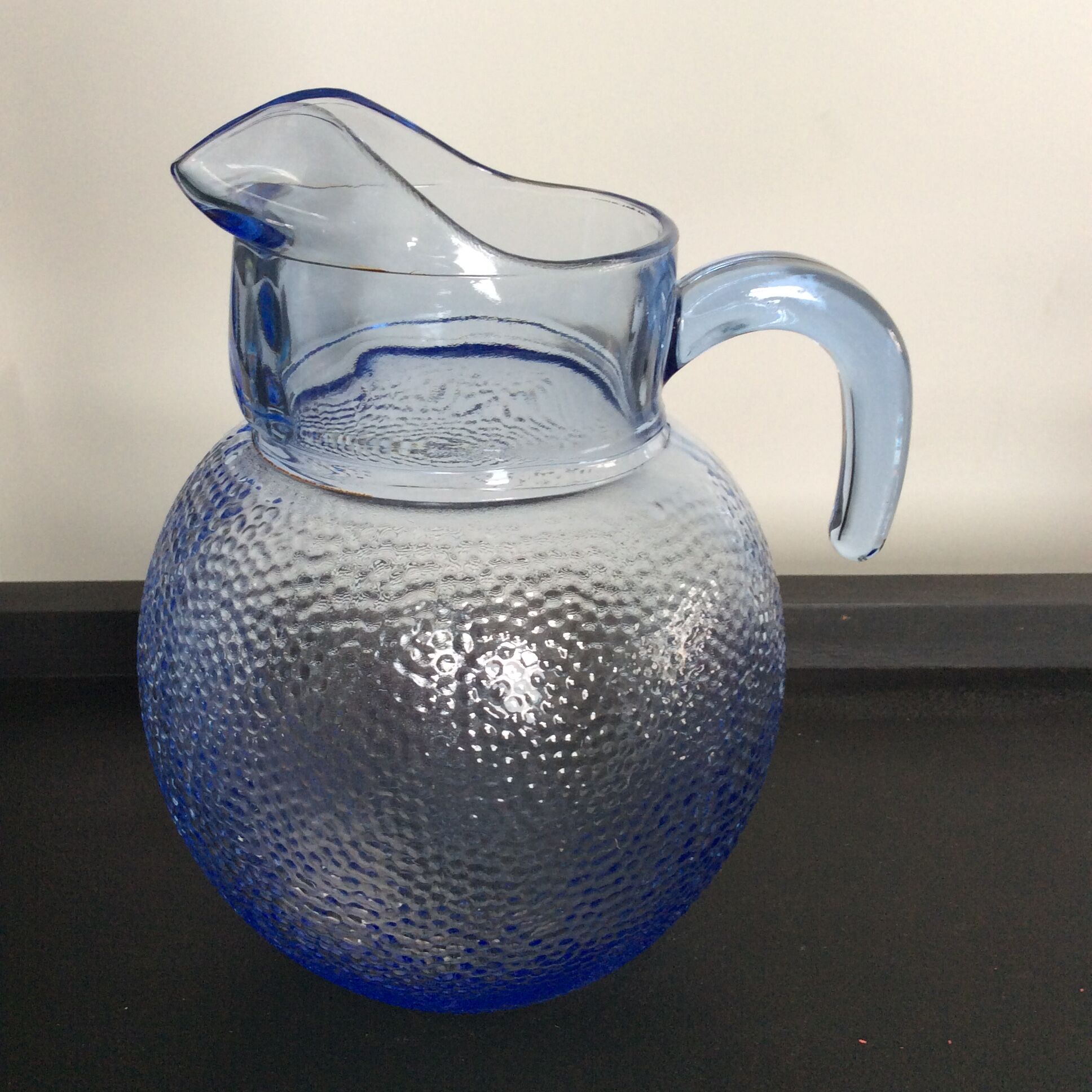 Vintage pitcher textured blue glass ball from the 70s and 80s