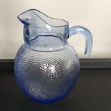 Pichet vintage  boule en verre bleu texturé des années 70-80