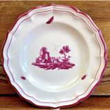 6 anciennes assiettes creuses à soupe Gien paysage rose 1938/1960