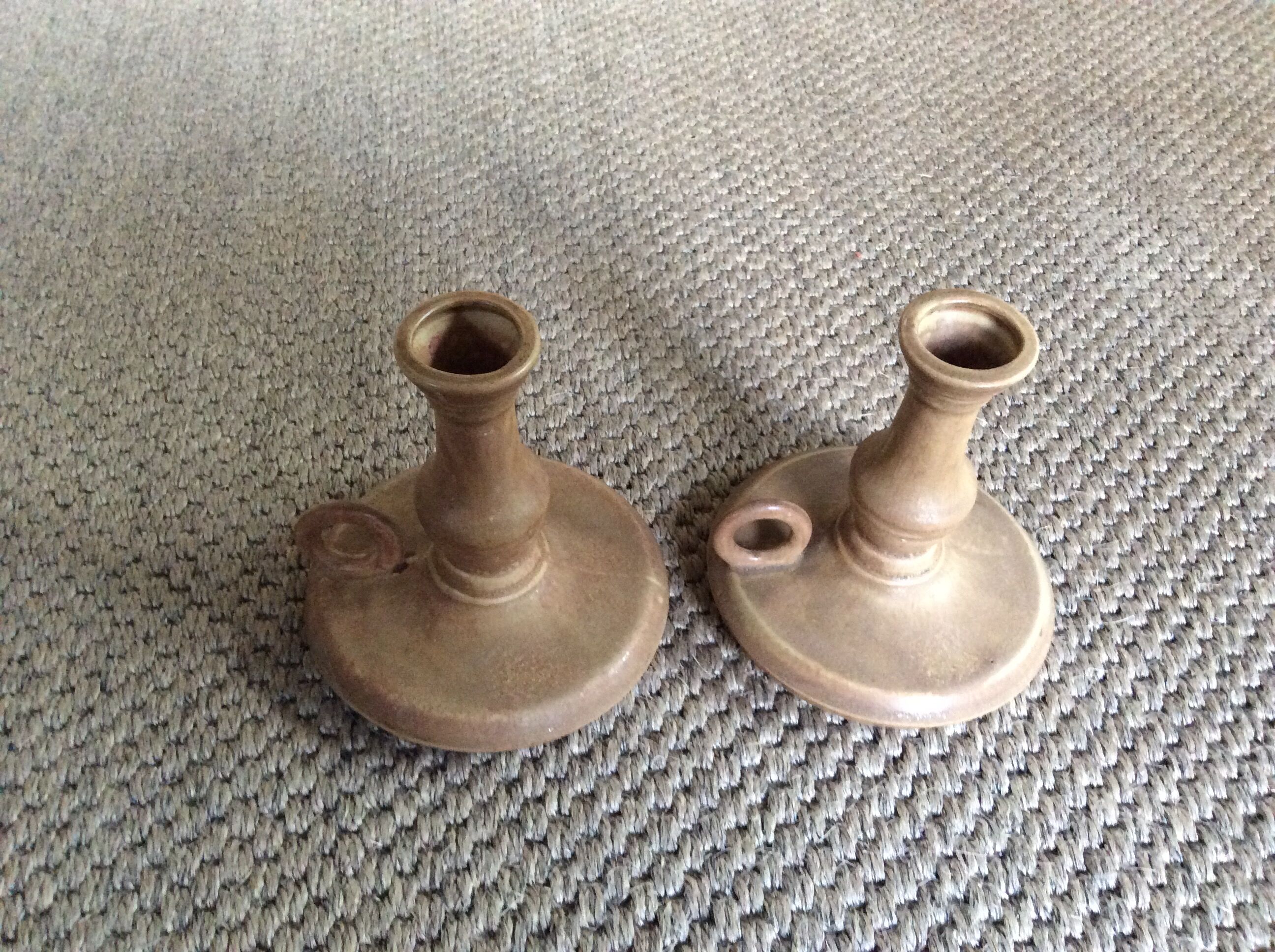 Pair of stoneware candle holders