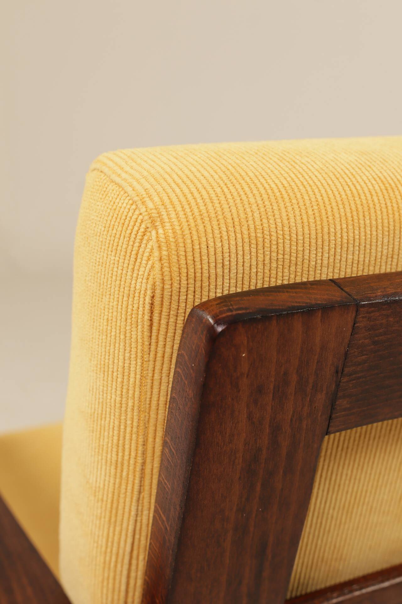 Pair of vintage curved beech armchairs, refurbished – Corduroy fabric