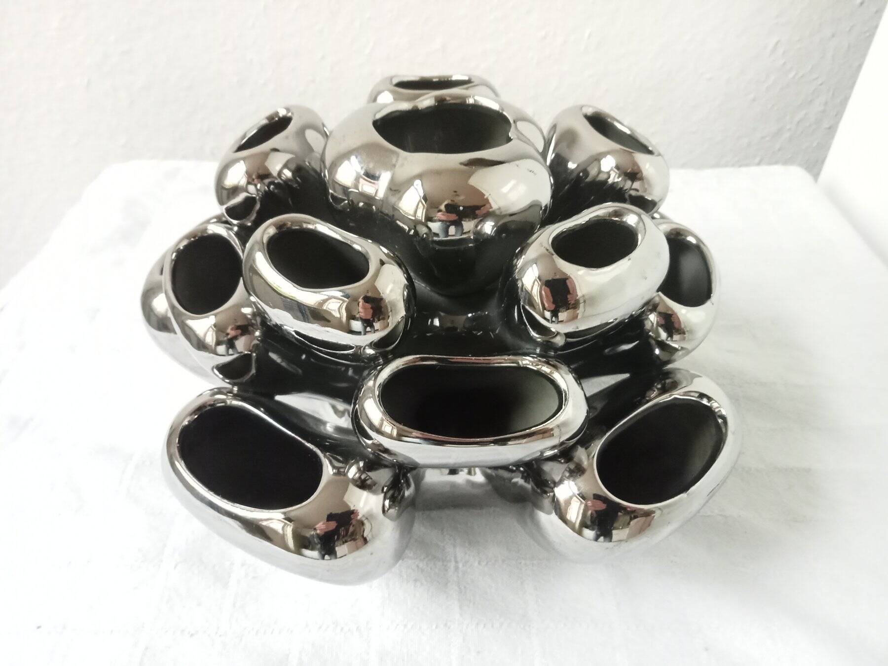 Vintage Vase • Alien • Chrome Ceramic • Post Space Age • 1980