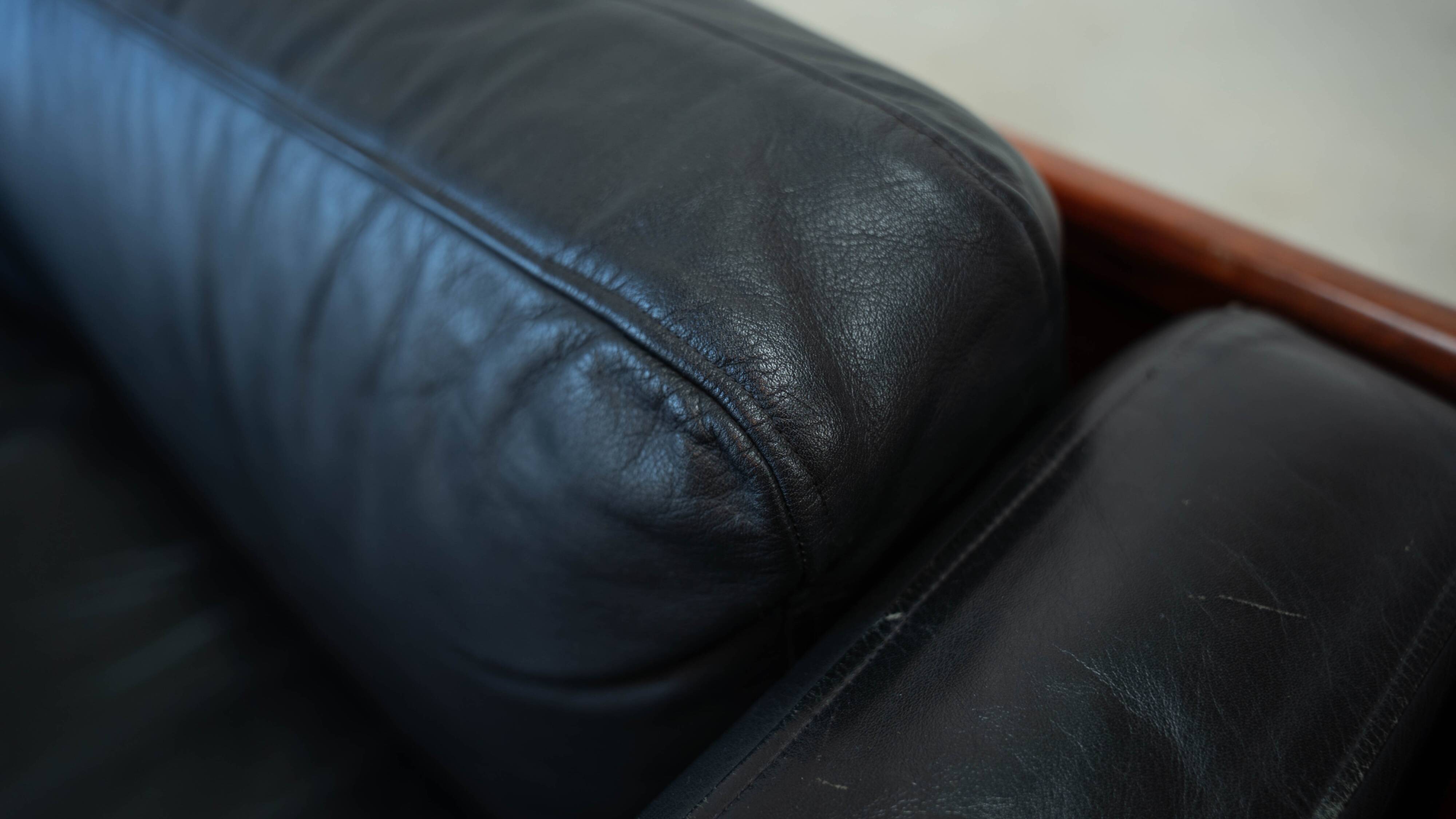 Italian leather and rosewood sofa