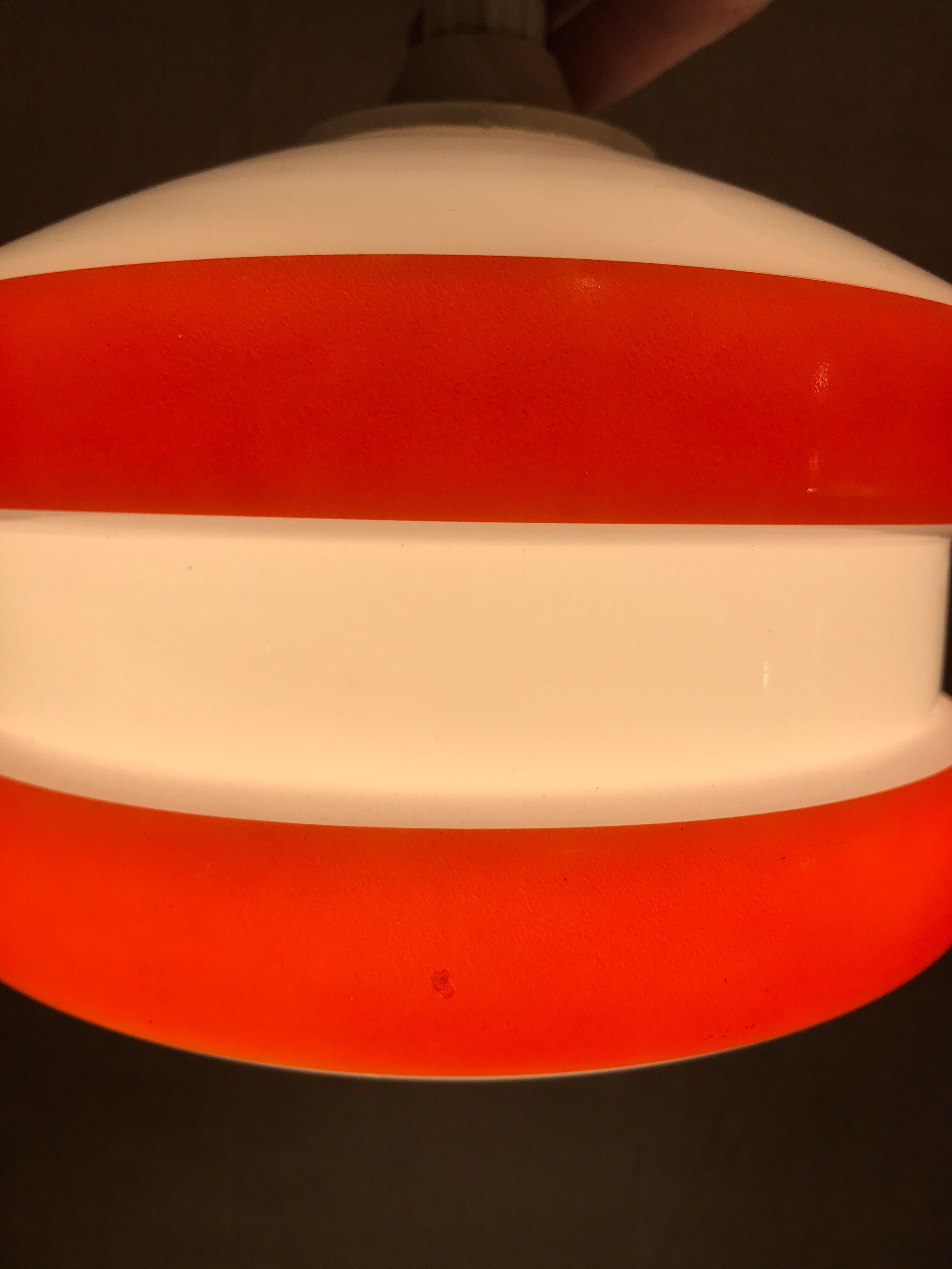 Suspension opaline orange et blanche verre années 60