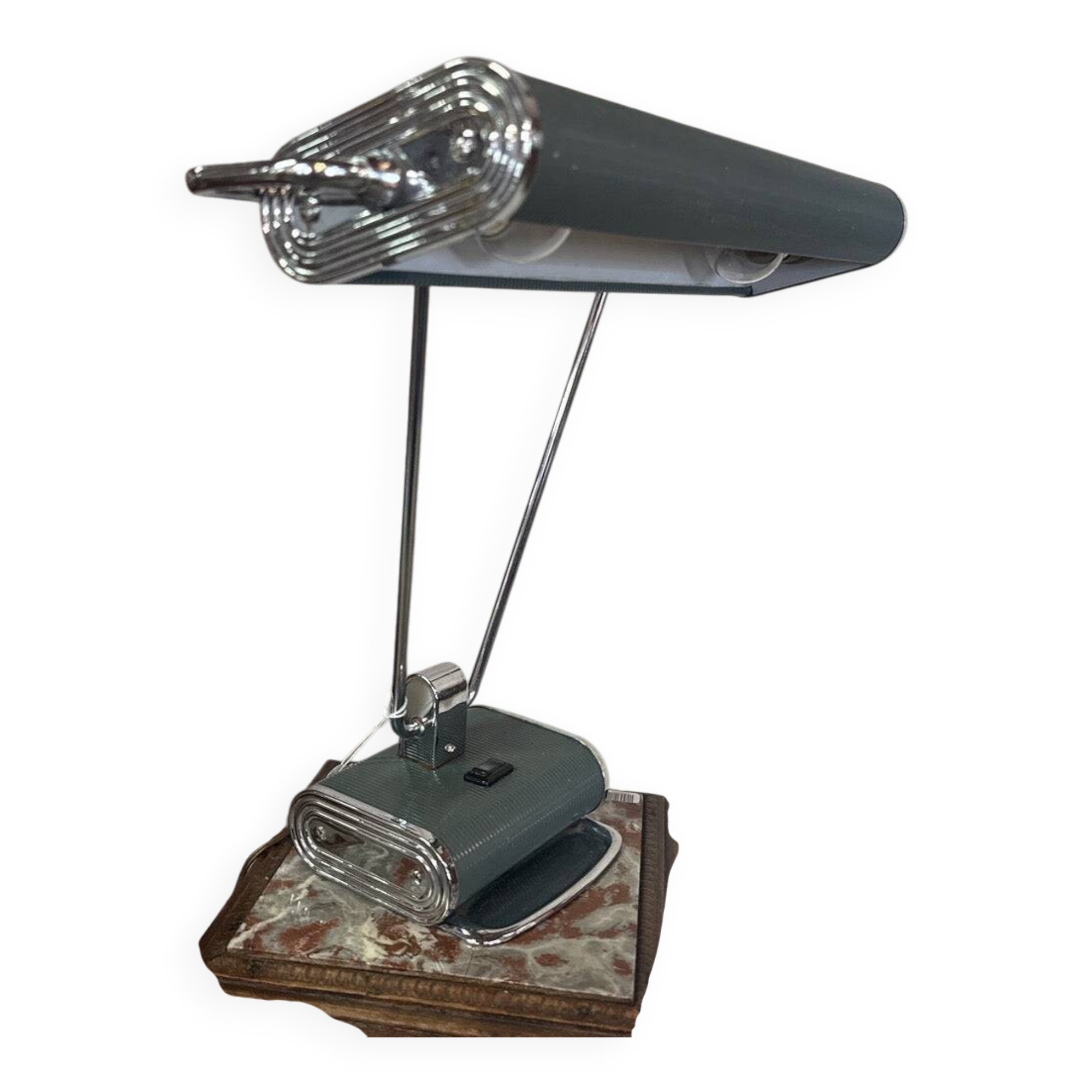 Vintage desk lamp – Art Deco style in chrome and green
