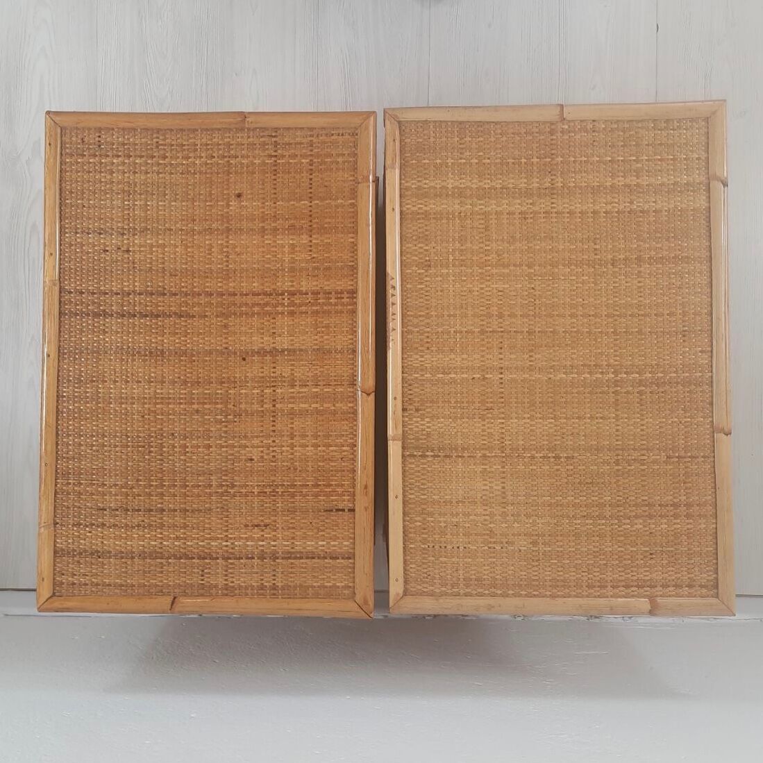 Pair of bedside tables of the 60s, Dal Vera, bamboo and wicker